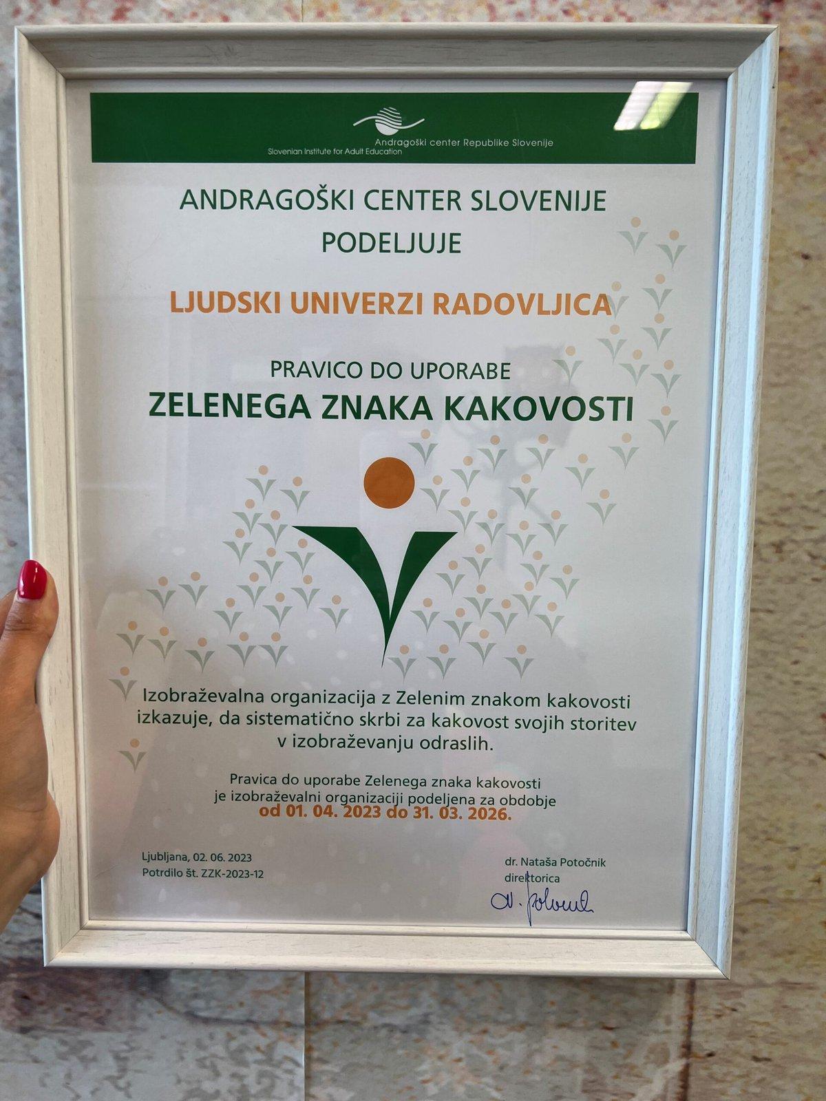 Zeleni znak kakovosti2023